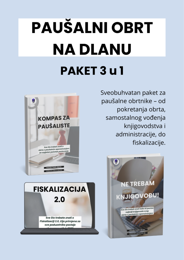 Paušalni obrt na dlanu - Sveobuhvatan paket za paušalne obrtnike – od pokretanja obrta, samostalnog vođenja knjigovodstva i administracije, do fiskalizacije.